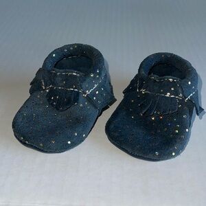 Freshly Picked Dark Blue With Holographic Dots Leather Moccasins